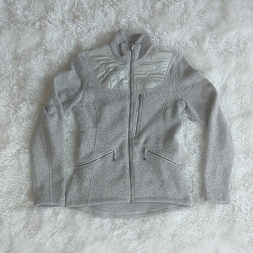 Heather Gray Fleece Sweater Full Zip Jacket